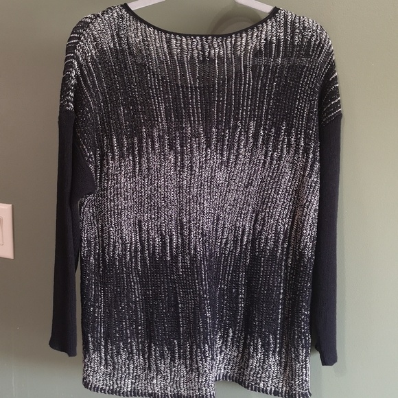 Eileen Fisher Wool Linen Blend Pullover Loose Knit Sweater Black & White Sz M - Picture 3 of 11